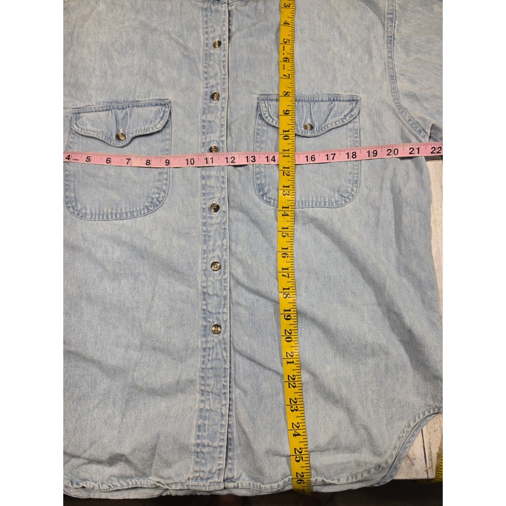 Cotton Express Womens Light Wash Denim Button Down Shirt Long Sleeve Pockets - Picture 4 of 6